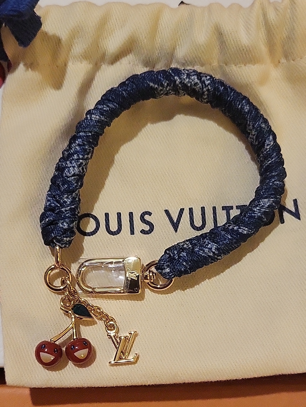 2025 Louis Vuitton x Takashu Murakami Denim Monagram Cherry Charm Bracelet